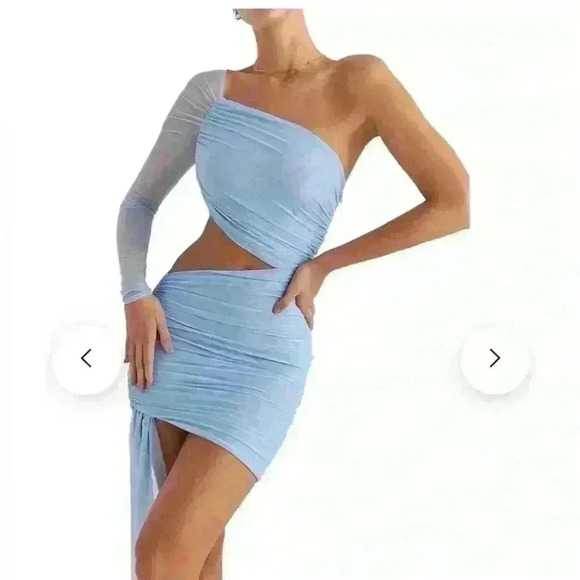Mistress Rocks Hazy Blue Asymmetric Cutout Dress in Blue size large plus - Picture 1 of 10